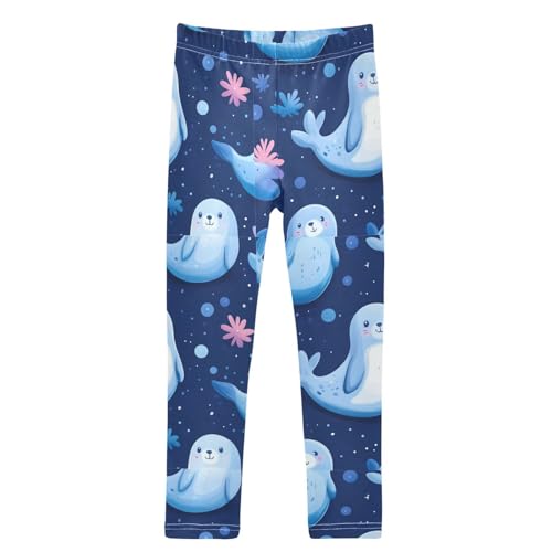Cute Seal Blue Dots Girls Leggings Kids Yoga Pants Dance Active Tights 4T