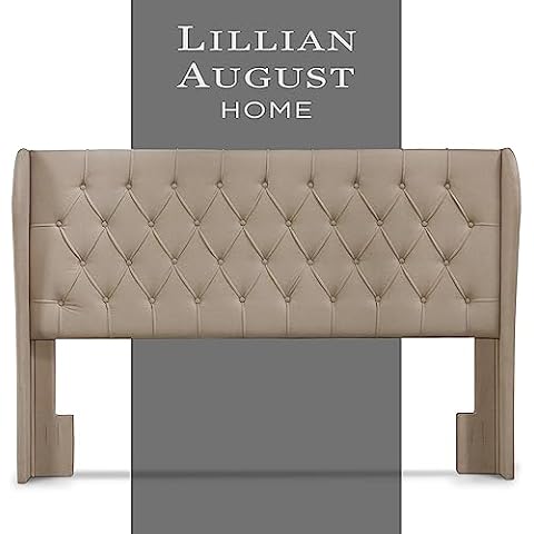 Lillian August Modern Wingback Upholstered Headboard with Diamond-Tufting, Soft Fabric Bedroom Accent Furniture, Eastern King, Beige Cover