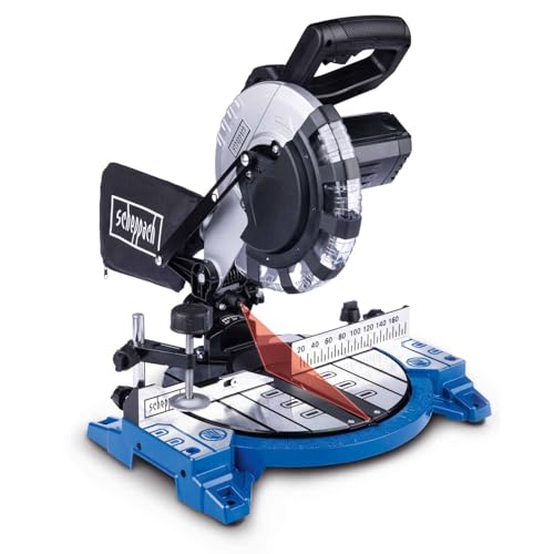 Scheppach HM210L Compound Mitre Saw 1500W 210mm 24T TCT Blade 120mm Cross Cut 45 Bevel Laser Guide Wood & DIY