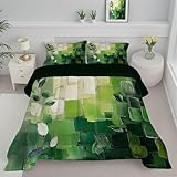 DESIGN ÉLÉGANT & COUTURE ANTIBOULOCHAGE: Wendebettdecke Impression numérique avec Feuilles Vertes Abstraites pour rehausser votre décoration. La couture en petits carreaux maintient le garnissage bien réparti, sans grumeaux ni déplacement — chaleur homogène assurée, nuit après nuit.