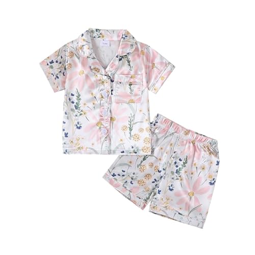 Image of Ayalinggo Toddler Kids Baby Girl Solid Pjs Ruffle Long Sleeve Button Shirt Top and Pants Cotton 2Piece Pajamas Set