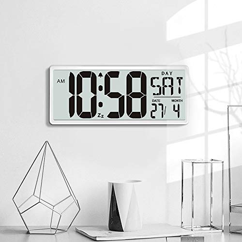 TXL Jumbo Digital Alarm Clock, Large LCD Display Timer/Calendar/Temperature/Snooze/12-24H, Energy Saving Battery Operated Extra Large Digital Wall Clock, Desk Clock for Bedside Office Gym Hotel,Silver - Thumbnail 7