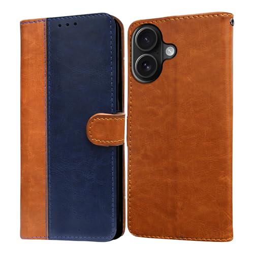 Image of Amazon Brand-Solimo Flip Leather Mobile Cover (Soft & Flexible Back case) for Apple iPhone 16 (CamelBlue)