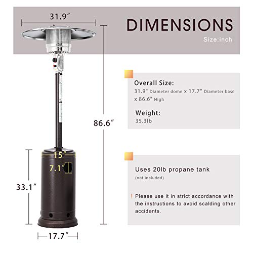 Patiomore Outdoor Propane Heater Patio Tall Standing Heater, 40000 BTU, Matte Bronze
