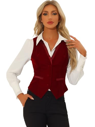 Allegra K Waistcoat for Women's Steampunk Velvet Vintage 2025 Sleeveless Blazer Dressy Suit Vests