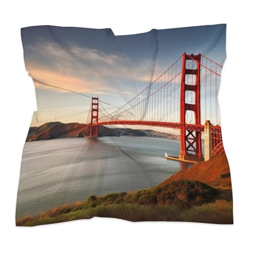 Golden Gate Bridge Silk Scarf Fashion Satin Head Scarf Lightweight Head Scarves for Neck Silk Scarves for Women Men Boho Hair Wrap Sleeping Kerchief Bandanas Pocket Square 25" X 25"3