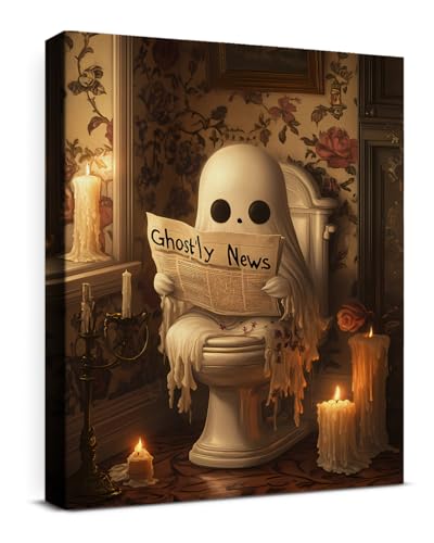 Ghost Halloween Bathroom Decor Toilet Horror Ghost Print Poster, Dark...