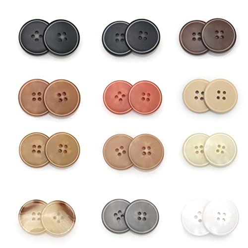 Hegebeck 60Pcs Buttons For Sewing Buttons, Beige Round Buttons, 1 Inch Large Assorted Mixed Round Resin Button For Craft Women Men Children Diy Painting Handmade Repair Shirt Clothes Buttons, 4 Holes #TOP1