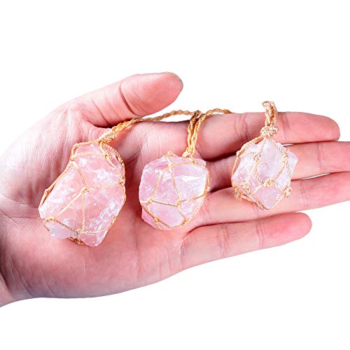 Tumbeelluwa Natural Rose Quartz Necklace Braided Irregular Raw Stone Healing Crystal Rough Pendant For Women #TOP3