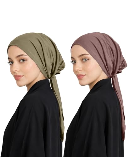 Image of Mehar Women's Hair Ponytail Cap Set of 2 | Soft Stretchable Polyester Hijab Inner Cap | Adjustable Tie-Back | Scarf & Helmet Inner | One Size Fits All
