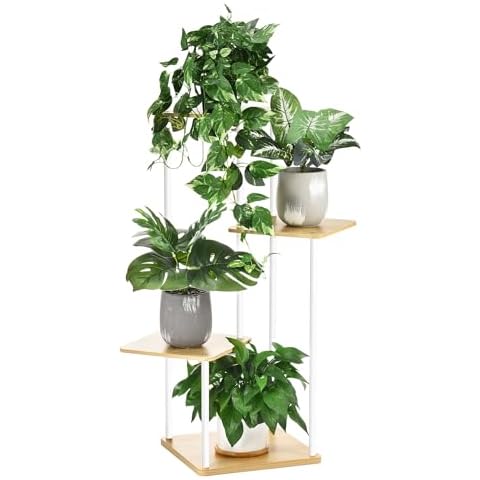 GLOKUUCA 4 Tier Plant Stand Indoor Outdoor, Wood Metal Corner Shelf, Multiple Flower Pot Rack Holder Shelves, Planter Shelf Display Storage Organizer for Patio Living Room Balcony (White) Cover