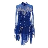 Zagitova Eiskunstlaufkleid for Damen, Langärmliges Eislaufkostüm mit Strasssteinen, Mädchen Tanz Sportbekleidung(Blue_L)