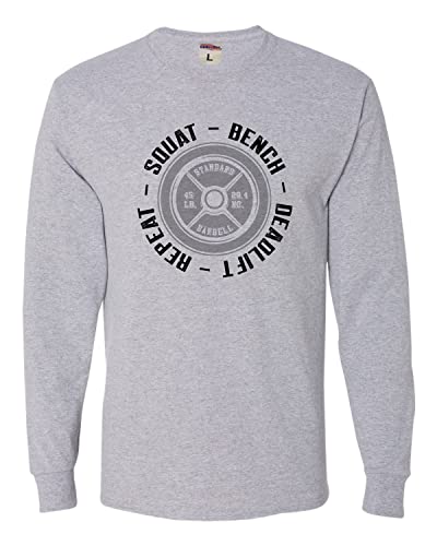 Go All Out Medium Athletic Heather Adult Squat Bench Deadlift Repeat Funny Gym Workout Long Sleeve T-Shirt