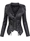 Frauen Lederjacke, Mode Vintage Klassische Gothic Schwarz Oberbekleidung Damen Leder Biker Moto Jacke, Bequeme Weiche Pu Kunstleder Material, Retro Mantel Outwear Für Herbst Frühling, Schwarz,