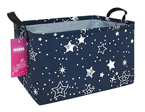 Image of INGHUA Rectangular Storage Basket Fabric Organizer Bin for Toys,Books,Clothes,Gifts,Pets-Perfect for Home,Office,Nursery,Dorm,Shelf(Rec-Blue star )