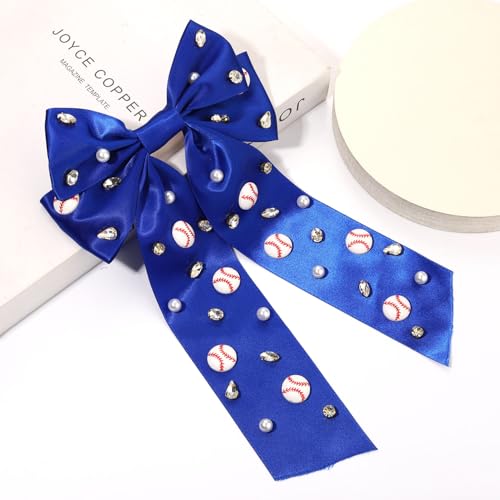 Baseball Hair Bows Accessories for Women Jeweled Rhinestone Large Red Blue Bows Big Softball Hair Ribbon Clips Game Day Hair Bows Baseball Mom Team Hair Accessories Outfits Party Favors (Blue 1) miniatura 4