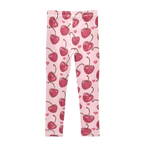 Cherries in The Form of Hearts Girls Leggings Athletic Pants Tights Stretch Bottom2