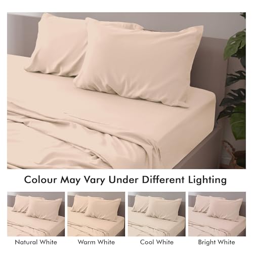 Parure de lit complète avec drap plat drap-housse taie oreiller beige simple - 5