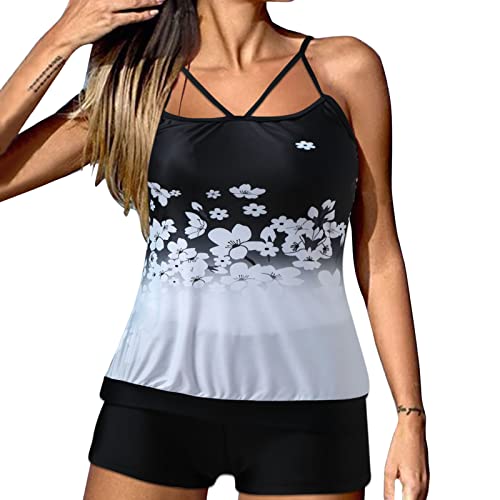 Tankini imprimé noir L - Maillot de bain 2 pièces avec short pour femme