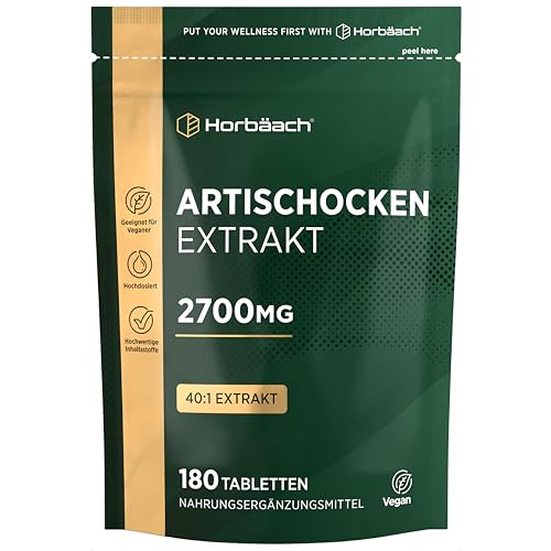 Artischocken Kapseln Hochdosiert 2700mg | 40:1 Artischockenextrakt | 180 vegane Tabletten | Leber Komplex | von Horbaach