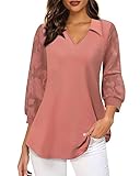 VAFOLY Tunic Tops to Wear with Leggings, 3/4 Sleeve Blouses Womens Fall Tops Collared V Neck Work Tu