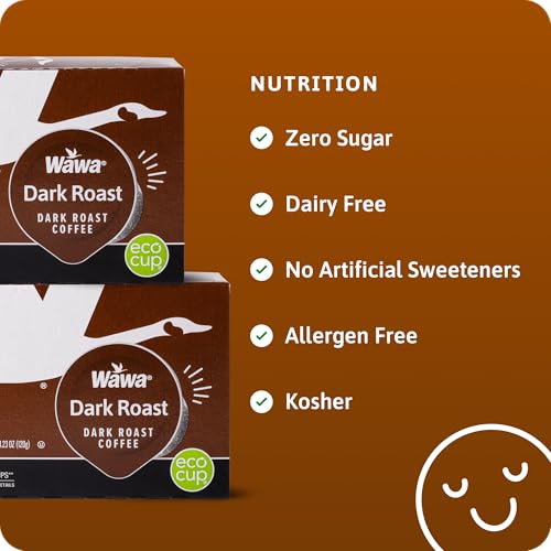 Wawa Dark Roast Single Cup Coffee Pods, 12 Pods, 1 Box, Full Bodied Blend, Spicy & Smoky Notes, Single Serve, Bold & Complex, 100% More Responsibly Sourced from Rainforest Alliance Certified Farms