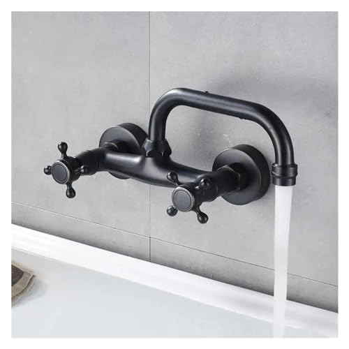 Robinet mitigeur mural bronze noir au design rétro chic pour lavabo suspendu - 5