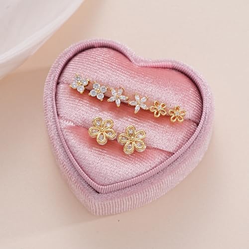 Image of 5 Pairs 14K Gold Plated Stud Earrings for Women, Hypoallergenic Earring Sets for Multiple Piercing, Premium Cubic Zirconia Studs Earrings for Women