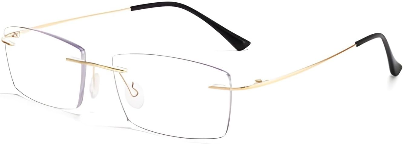 Rimless Rectangle Zero Power Blue Cut Computer Glasses | Bluelight Blocking Eyeglasses for Men & Women | Ultra-Lightweight Stylish Spectacles Frame for Office Daily Use.