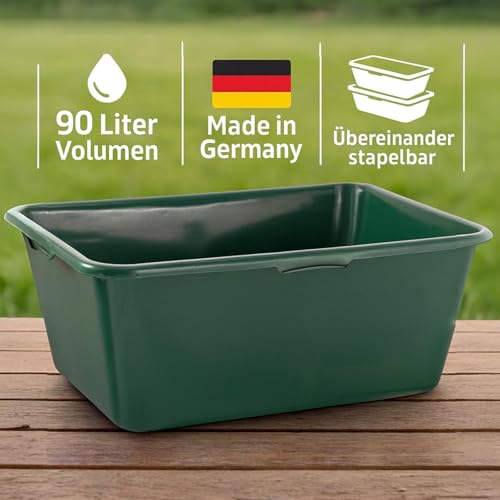 BURI Futterwanne 65L Wasserbottich Pferd Wanne lebensmittelecht Wassertrog - Kunststoffwanne grün 71x46 cm Wildwanne Bottich groß Pferdetränke Pferde Tränke Jagdwanne