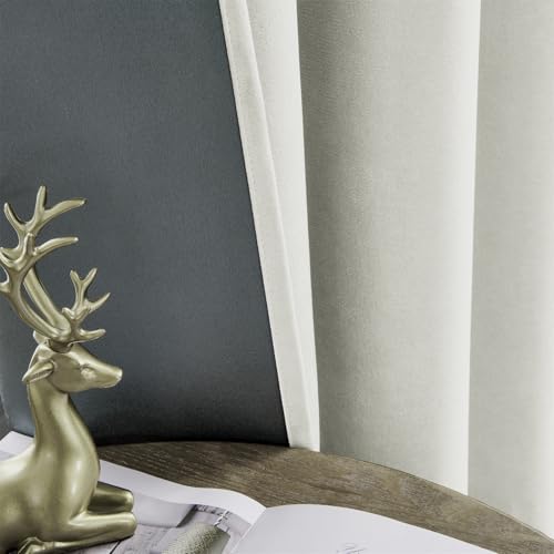 Image of Joydeco Vanilla Grey Velvet Curtains 90 Inch Curtains 2 Panels Set, Thermal Insulated Room Darkening Curtains for Bedroom Living Room, Soft Luxury Curtains Rod Pocket, 52W x 90L
