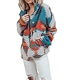 Heltapy Womens Aztec Shacket Jacket Loose Vintage Boho Wool Blend Coat Button Down Shirt Tops
