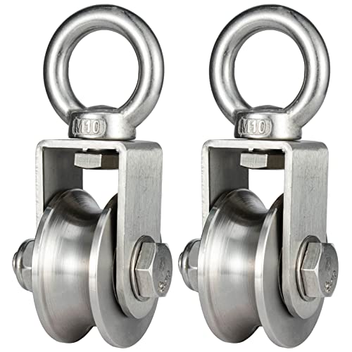 2 poleas de acero inoxidable para cable de acero, polea con 2 rodamientos de bolas, capacidad de carga 500 kg