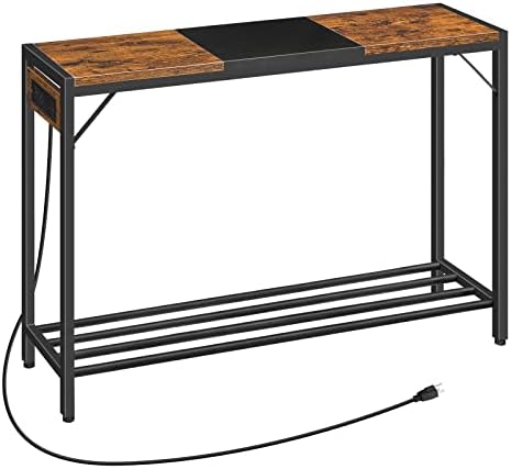 HOOBRO 41.7" Console Table, Narrow Sofa Table with Charging Station, Behind Couch Table with Power Outlets & USB Ports, for Entryway, Hallway, Living Room, Foyer, Rustic Brown and Black BF102UXG01