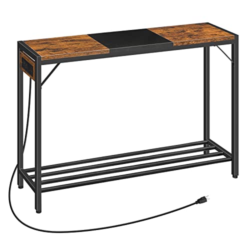 Hoobro 41.7" Console Table, Narrow Sofa Table With Charging Station, Behind Couch Table With Power Outlets & Usb Ports, For Entryway, Hallway, Living Room, Foyer, Rustic Brown And Black Bf102Uxg01 #TOP24