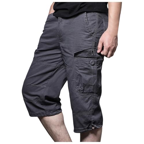 Pantalon court d'été pour homme : pantalon de travail 3/4 multipoches en coton