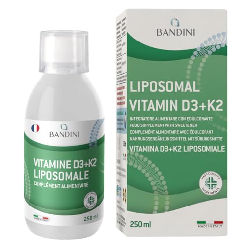 Bandini® Vitamine D3 + K2 Liposomale Liquide 250ml | Complément Alimentaire Sirop Haute dose D3 2000 UI (Cholécalciférol) + K2-MK7 200mcg | Fonctionnement du Système Immunitaire et Défenses Naturelles