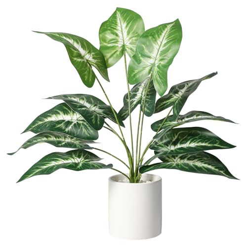 Floralsecret Fake Plants in Ceramic Pot, 11" Artificial Potted Plants with Greenery Leaves Stems Faux Green Plants for Desk Shelf Decoration (Sea Taro Leaves, 1pcs) - Cosy Home Interiors Floralsecret Fake Plants in Ceramic Pot, 11" Artificial Potted Plants with Greenery Leaves Stems Faux Green Plants for Desk Shelf Decoration (Sea Taro Leaves, 1pcs)