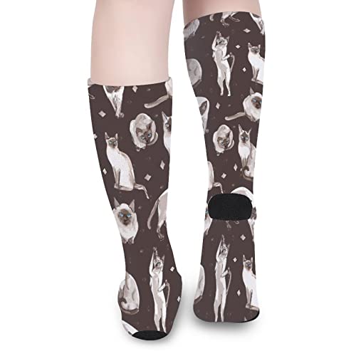 Image of Siamese Cat Color Matching Boot Socks Over The Calf Tube Knee High Long, One Size