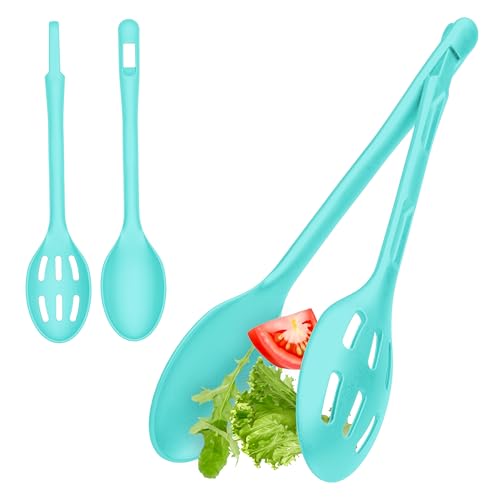 Hausfelder Cubiertos para Ensalada de Dos Piezas, Cubiertos para Ensalada y Pinzas para Ensalada, plástico (Verde)