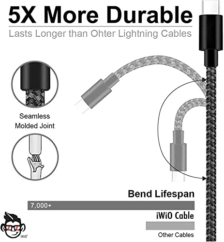 IWIO 3 Pin UK 1A 12W Plug and 3M Extra Long Durable Nylon Braided USB C/Type C Cable compatible with Kindle Paperwhite 6.8" 11th Generation 2021 (Black) - Image 3