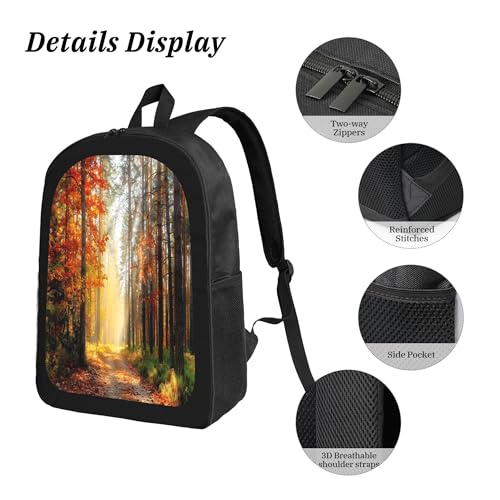 3PCS Backpack for Women Men With Lunch Box Pencil Bag 17 Inch Lightweight Adjustable Strap Back Pack 3 In 1 Set Forest Season Autumn Casual Daypack Unisex Fit Travel Work Camping4