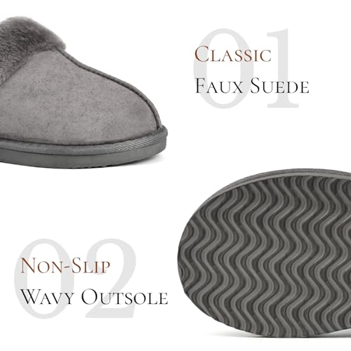 Image of OOW Fuzzy Slippers for Women Cozy Faux Fur House Shoes Memory Foam Slippers | Winter, Warm Slippers, Indoor and Outdoor