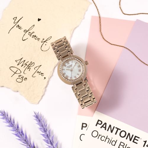 Image of Sonata Poze 8 Quartz Analog with White Dial IP Rose Gold Alloy Strap Watch for Women - SP80163WM01W
