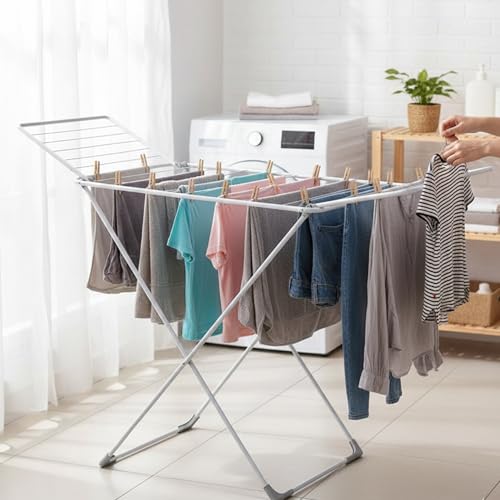 Foldable Clothes Drying Rack for Laundry – Heavy Duty Stainless Steel Foldable Dryer Stand, Adjustable Wings, Indoor & Outdoor Clothing Hanger, Portable Space-Saving Drying Stand