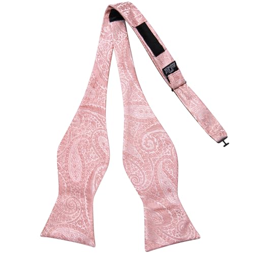 Image of Dubulle Self Tie Bow Ties and Lapel Pin for Men Paisley Solid Mens Bowtie and Handkerchief Cufflinks Set Wedding