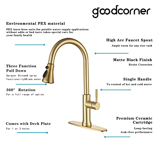 Goodcorner Touch On Kitchen Faucets With Pullout Sprayer, Sensor Faucets For Sinks, Including Hole Cover, 304 Stainless Steel Brushed Nickel, Gold #TOP5