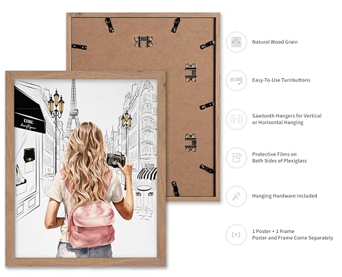 Image of Poster Master Fashion Poster - Lady With A Camera Print - Trendy Art - Paris Art - Modern Art - Gift for Women & Fashionista - Glamour Wall Decor for Bedroom or Girl's Room, 11x14 Beige Framed