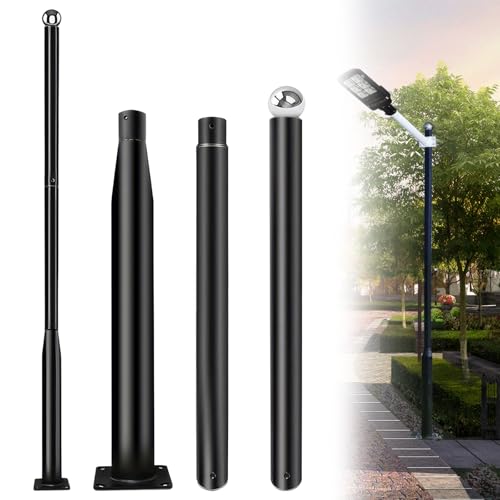 Koiyingnote Street Light Pole 10Ft, Outdoor Adjustable Metal Street Lamp Post, Solar Street Light Pole for Street, Patio, Backyard, Basketball Court, Park, with Mounting Rebar Cage
