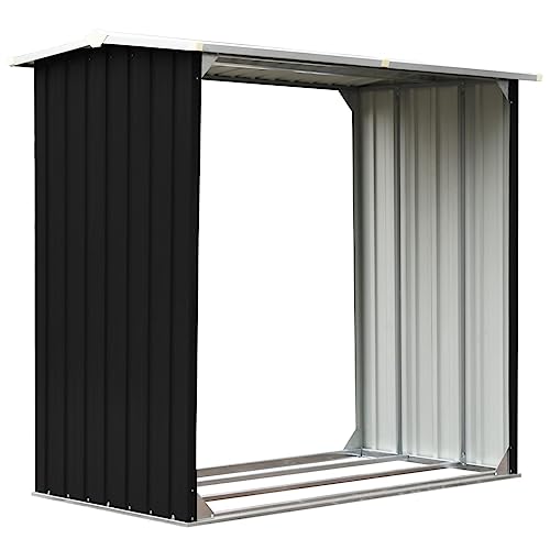 vidaXL Caseta de Jardín para Leña Acero Galvanizado Soporte Almacenaje Terraza Patio Estructuras Organizadores Duradera Resistente Gris 172x91x154cm